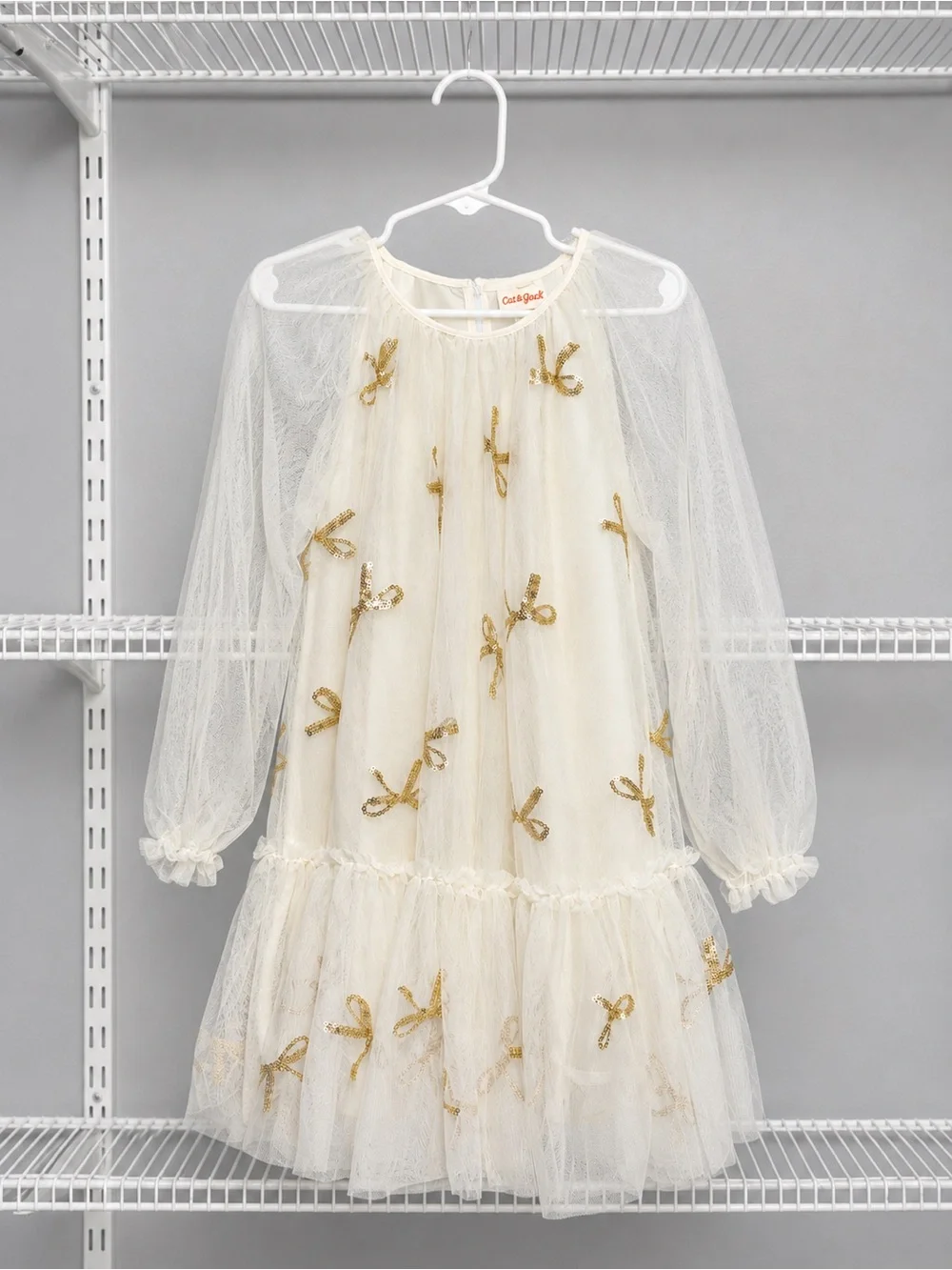 Cat & Jack Ivory Tulle Dress with Gold Bow Accents